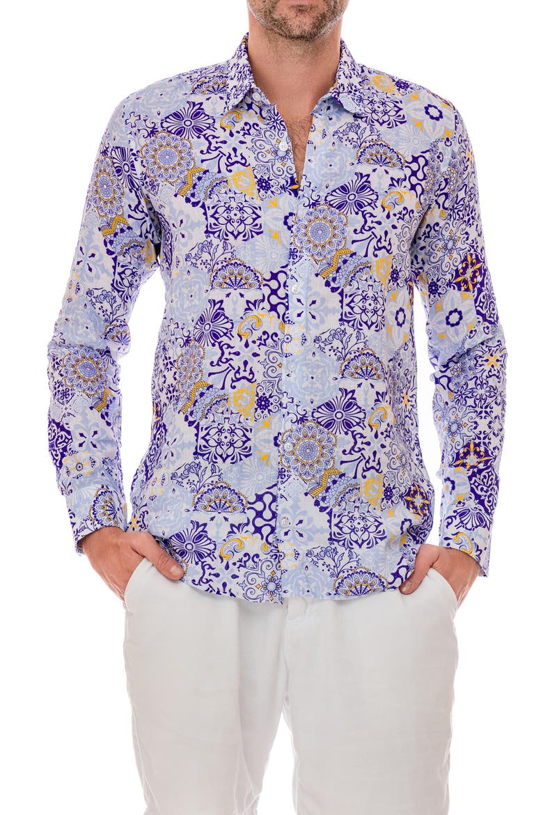 Turkish Linen Button-Up Shirt, Alternate, color, BLUE