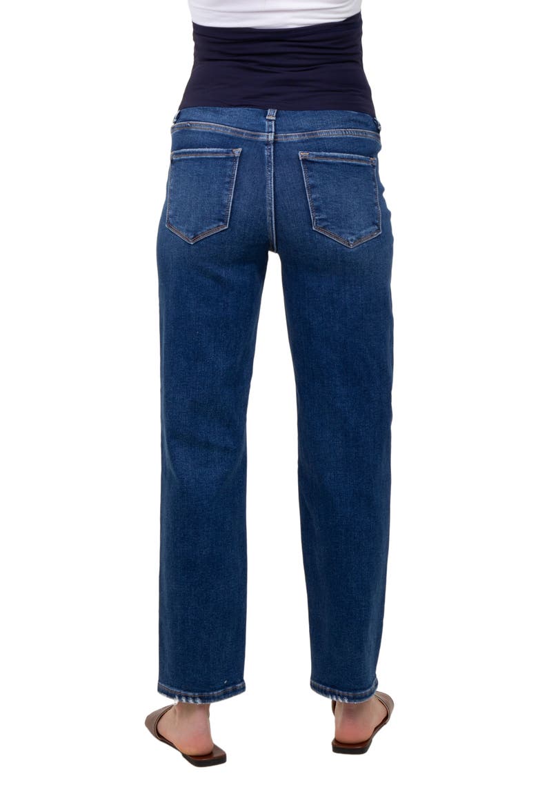 Distressed Open Knee Cropped Maternity Straight Leg Jeans, Alternate, color, Navy Blue