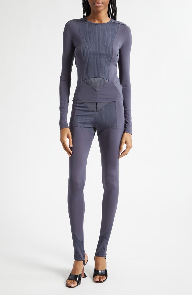 Jean Paul Gaultier Jersey & Rib Stirrup Leggings, Alternate, color, Petrol
