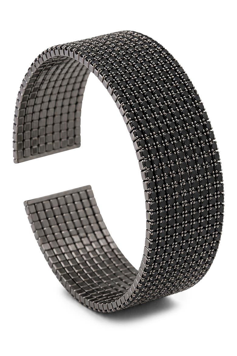 Crystal Mesh Cuff Bracelet, Main, color, BLACK SILVER