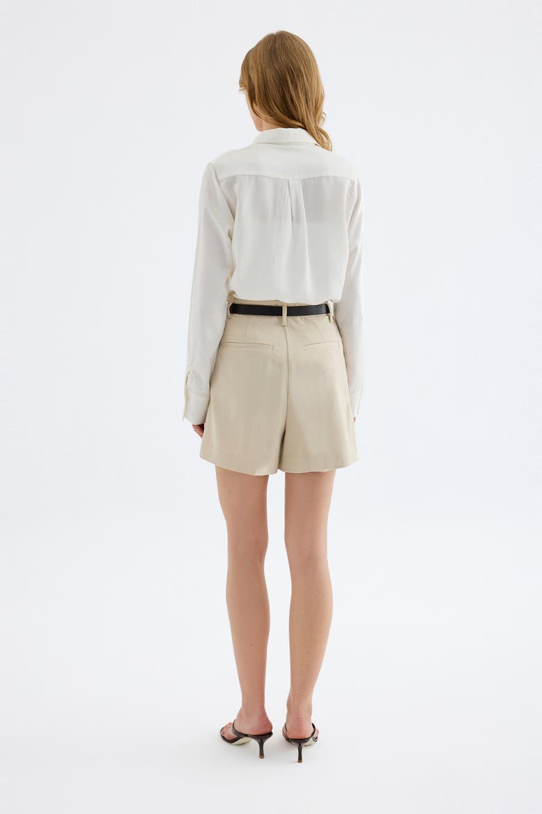 Lina High-Waist Single Pleat Tailored Shorts, Alternate, color, Beige