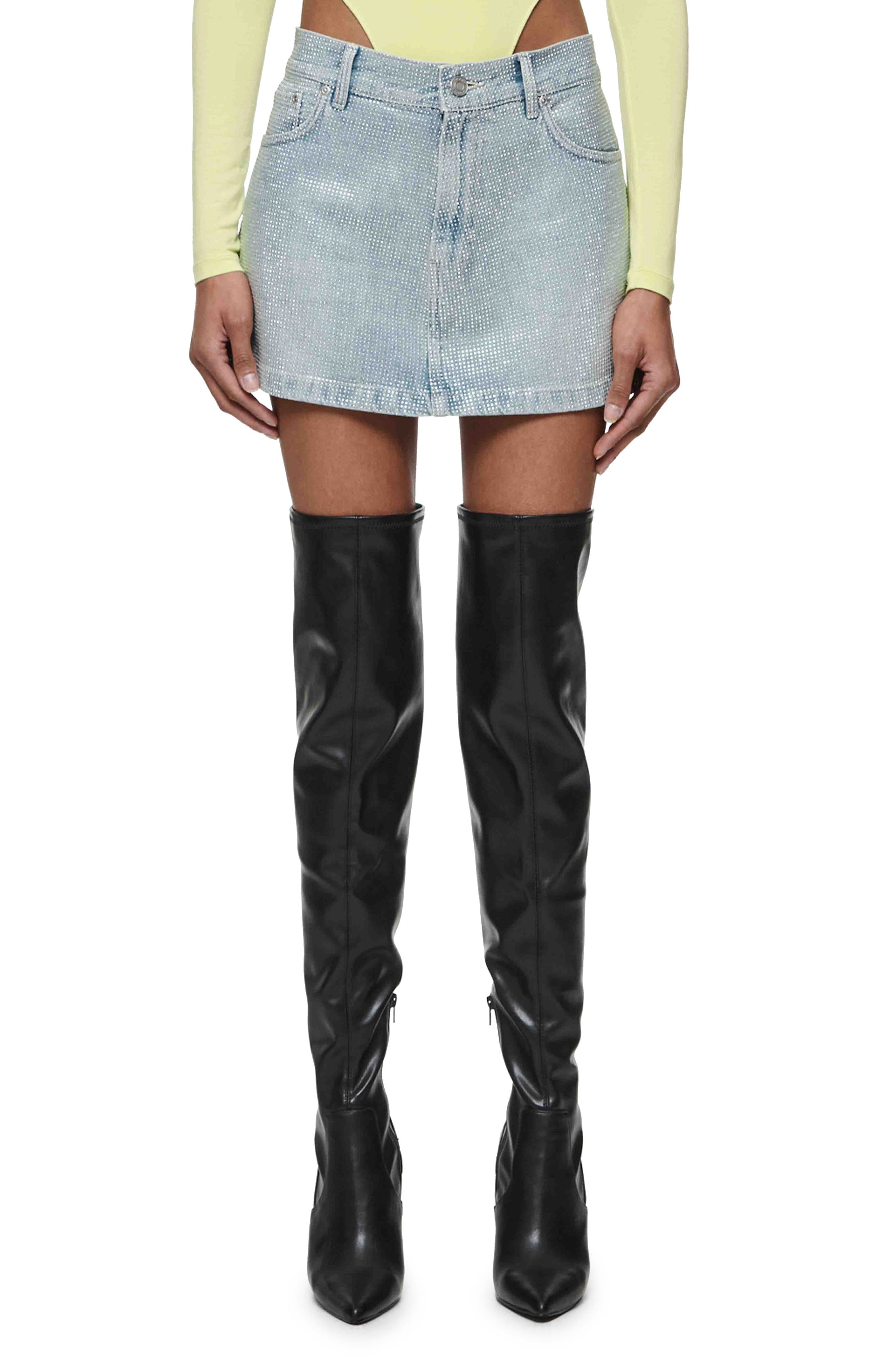 Hotfix Metallic Studded Denim Miniskirt (Women) | Nordstrom