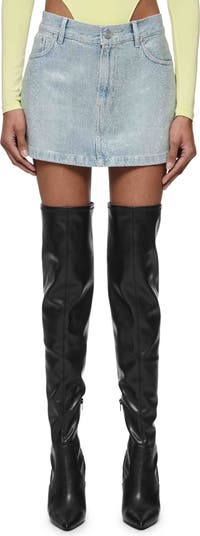 PURPLE BRAND Hotfix Metallic Studded Denim Miniskirt | Nordstrom