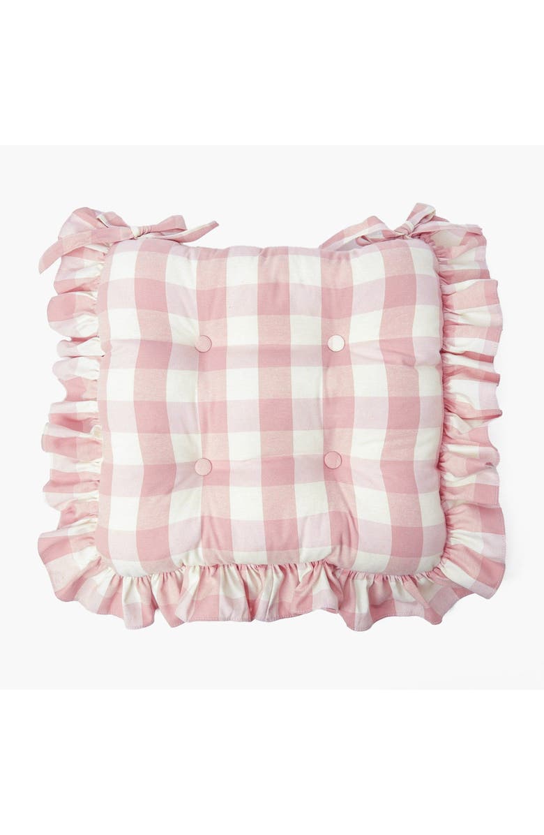 Mrs. Alice Pink Gingham Ruffle Seat Pad Cushion, Main, color, Pink