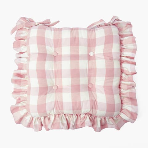 Pink Gingham Ruffle Seat Pad Cushion