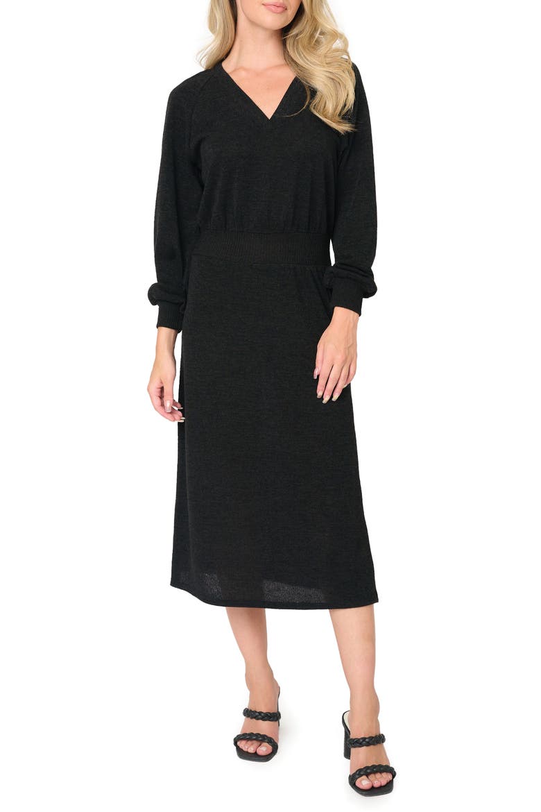 Long Sleeve Sweater Dress, Main, color, BLACK