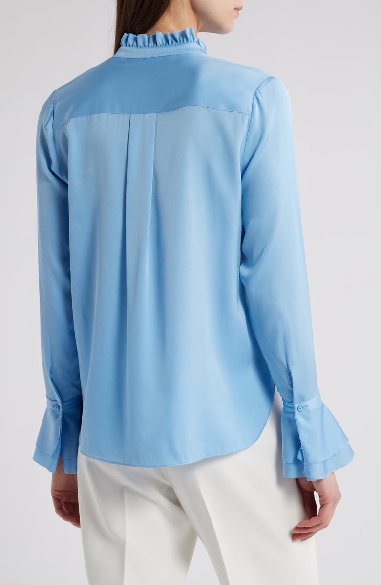 Elie Tahari The Adair Ruffle Stretch Silk Button-Up Shirt, Alternate, color, 