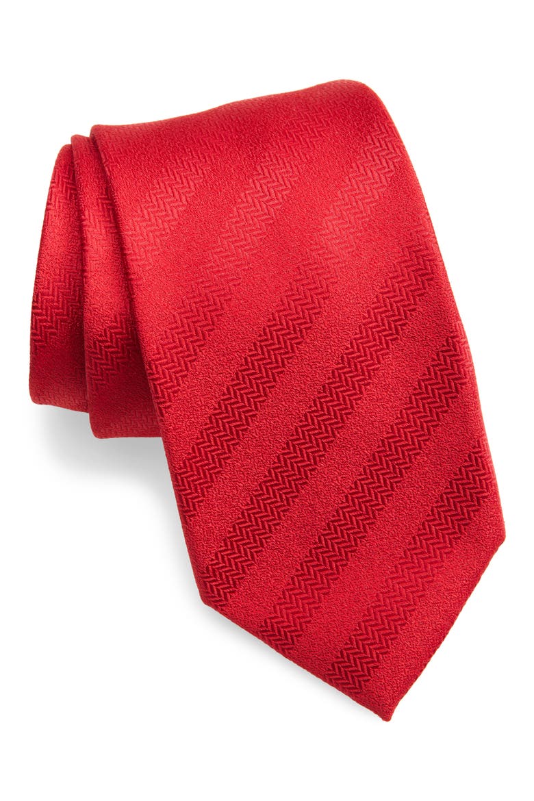 Herringbone Solid Stripe Tie, Main, color, RED/RED