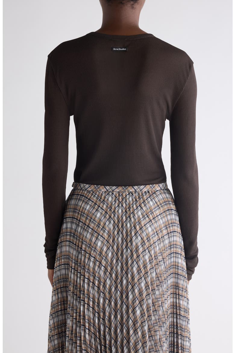 Semisheer Long Sleeve Rib T-Shirt, Alternate, color, DARK BROWN