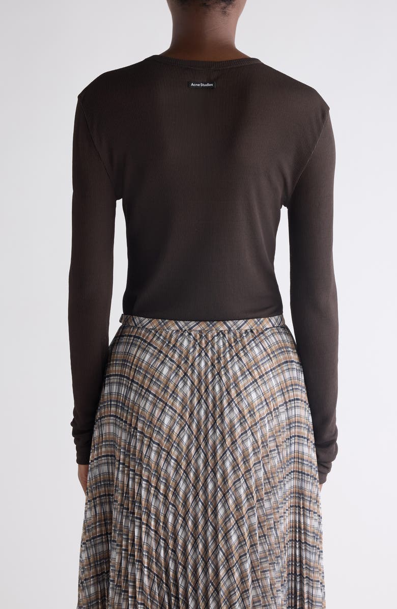 Acne Studios Semisheer Long Sleeve Rib T-Shirt, Alternate, color, Dark Brown