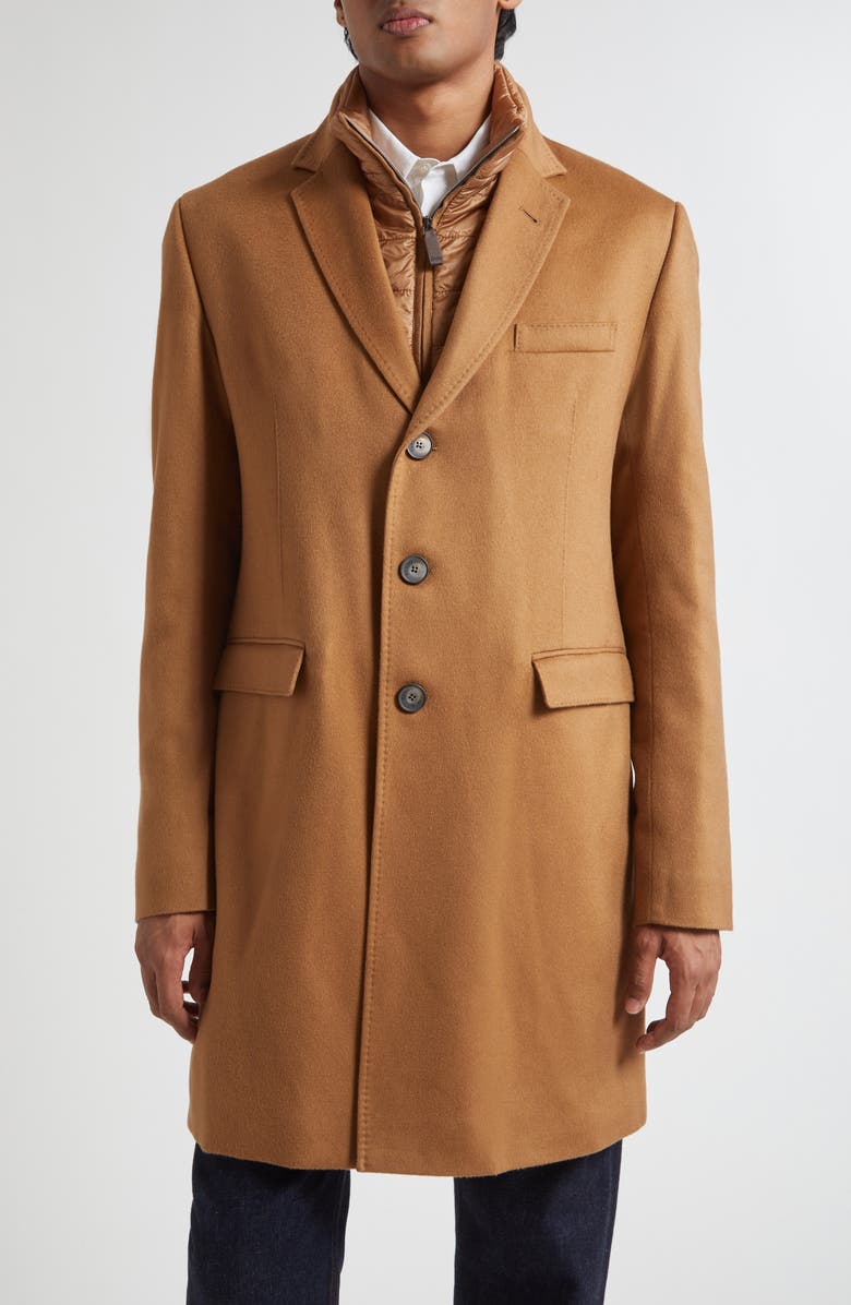 Herno Cashmere Topcoat with Removable Insulated Bib, Main, color, Camel