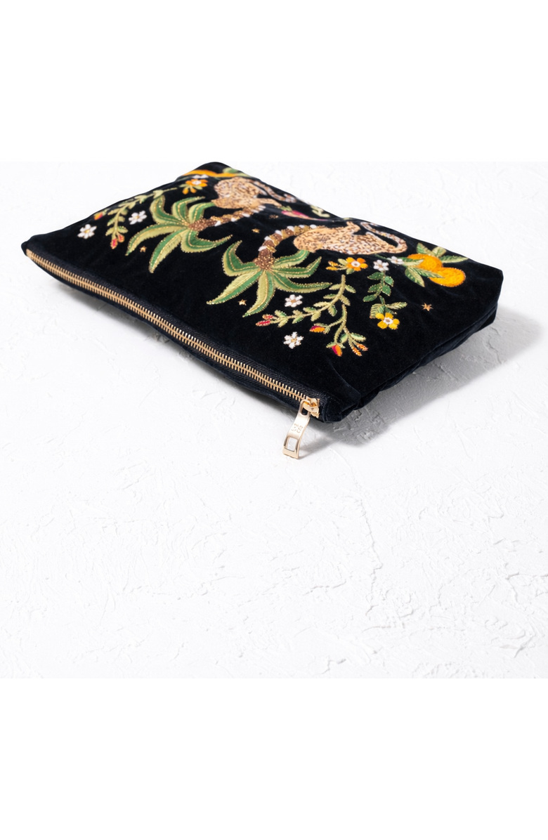 Elizabeth Scarlett Tropical Jaguar Velvet Everyday Pouch, Alternate, color, Charcoal
