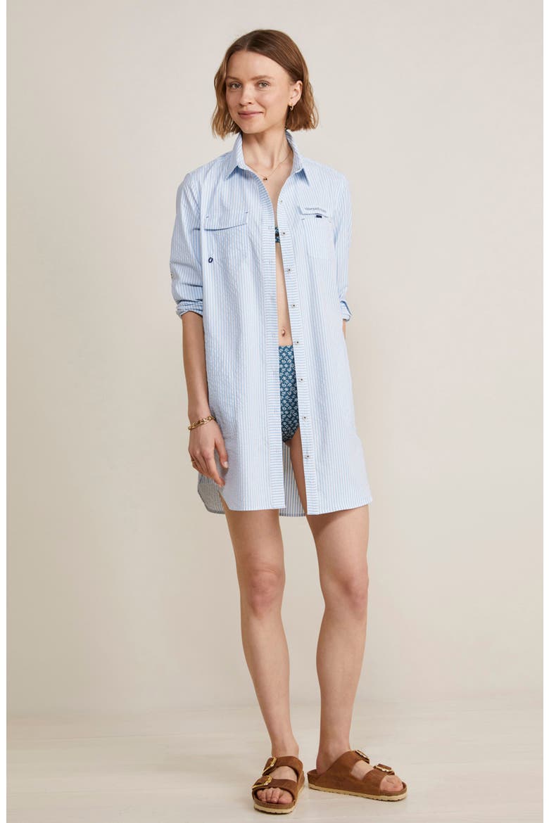 Harbor Stripe Long Sleeve Cover-Up Shirtdress, Alternate, color, SEERSUCKER-JAKE BLUE