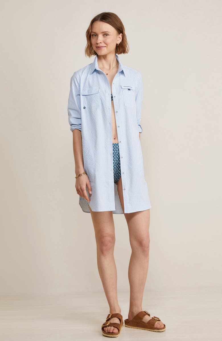 vineyard vines Harbor Stripe Long Sleeve Cover-Up Shirtdress, Alternate, color, Seersucker-Jake Blue
