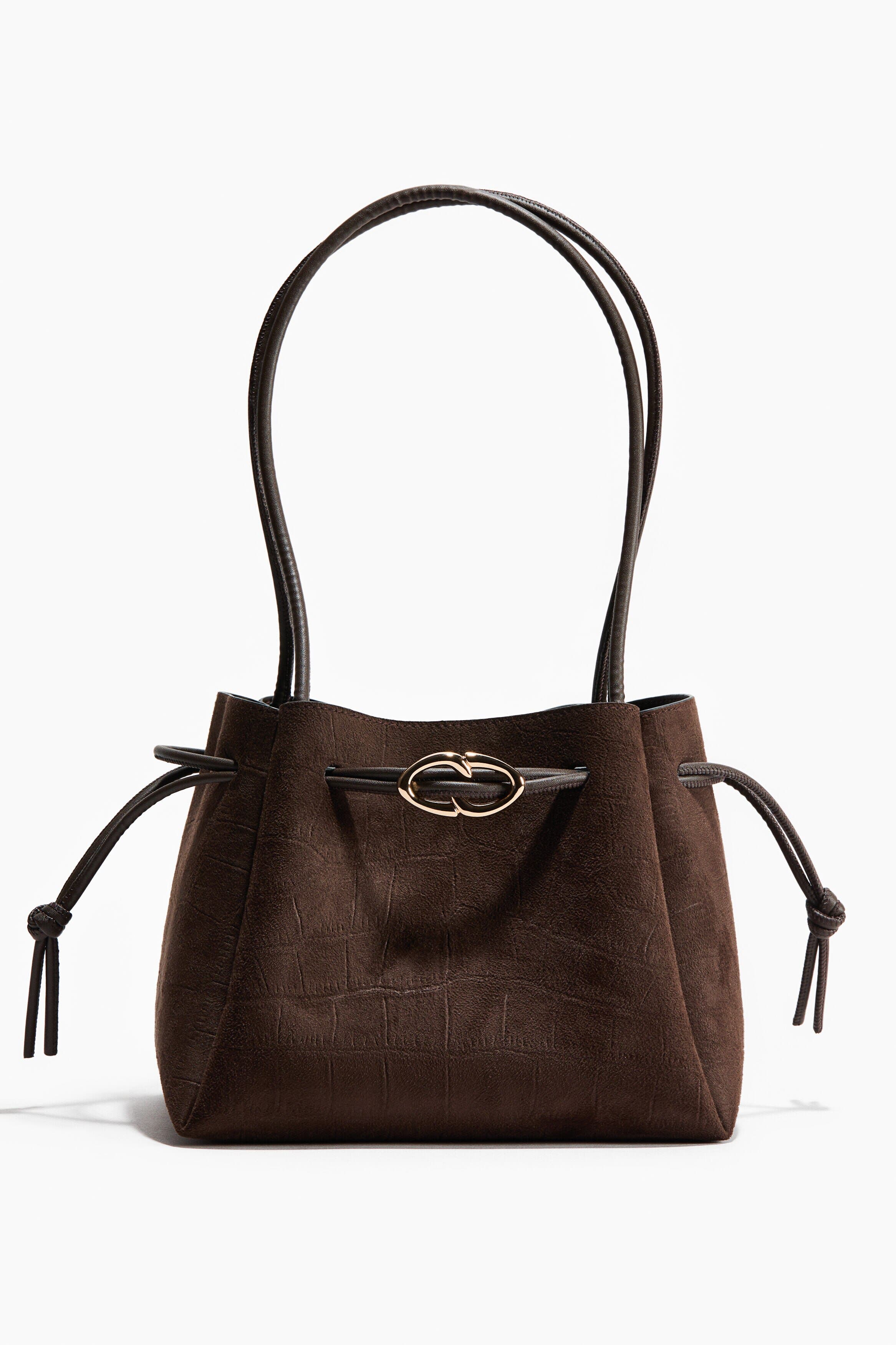 H&M Drawstring-detail Shoulder Bag, Main, color, Dark Brown