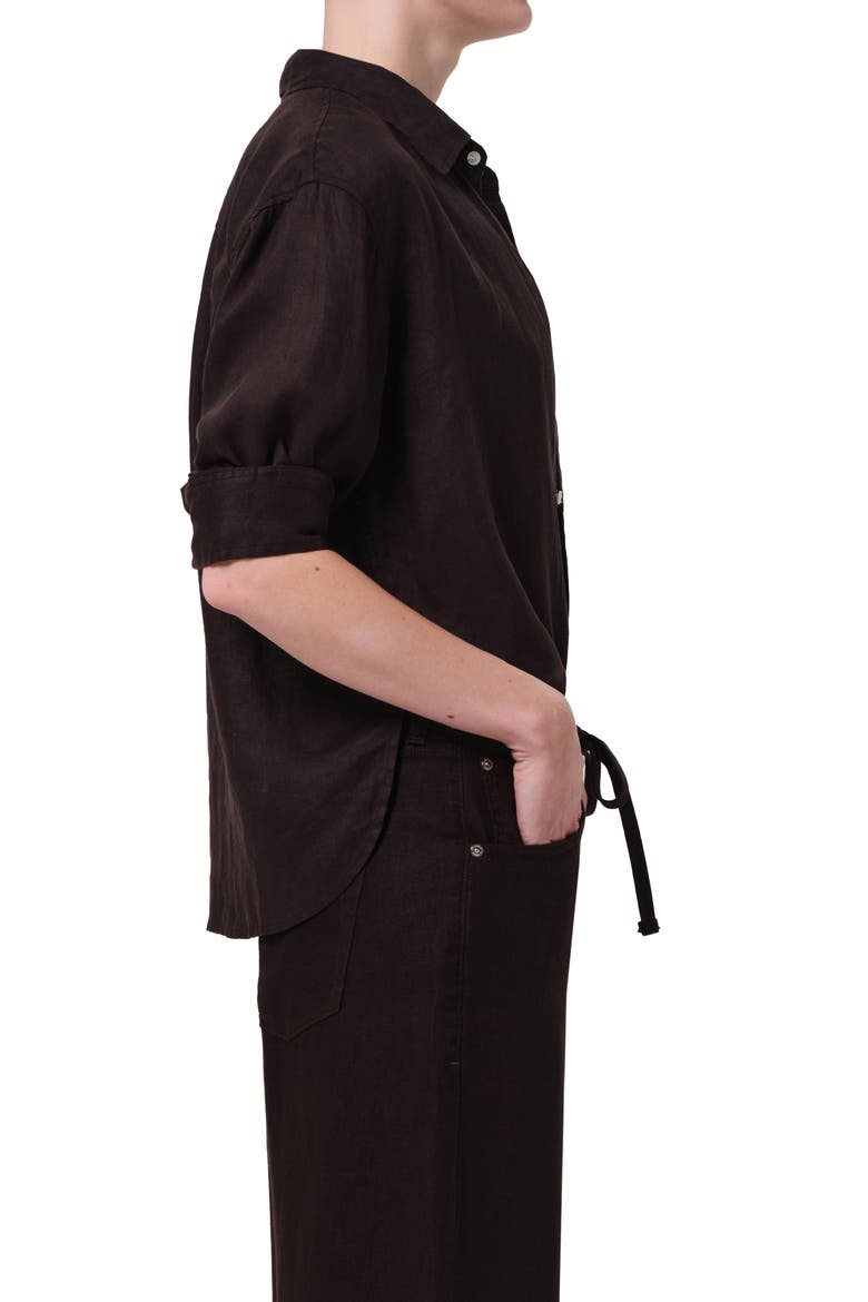 Kayla Button-Up Linen Shirt, Alternate, color, CHOCOLATE