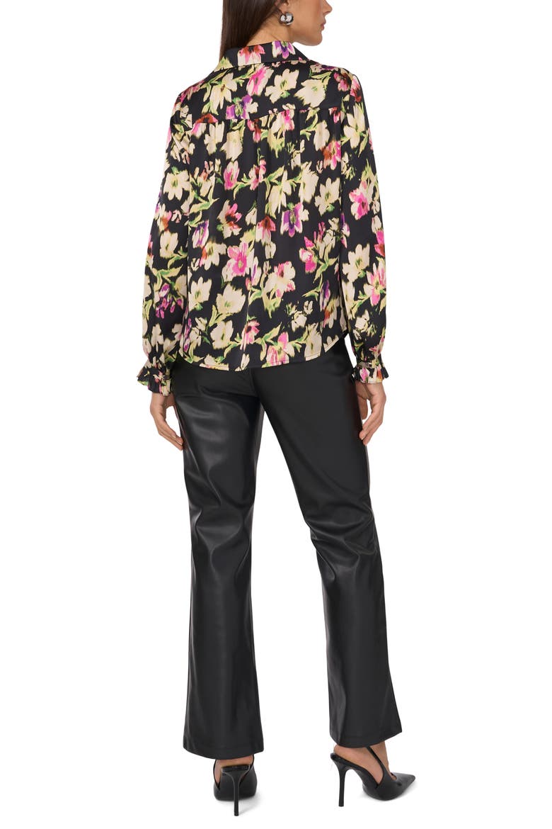 Ruffle Cuff Satin Button-Up Shirt, Alternate, color, RICH BLACK