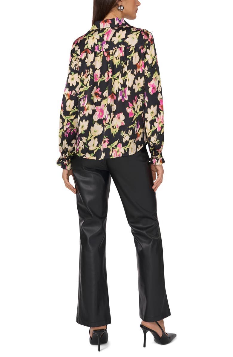 Vince Camuto Ruffle Cuff Satin Button-Up Shirt, Alternate, color, Rich Black
