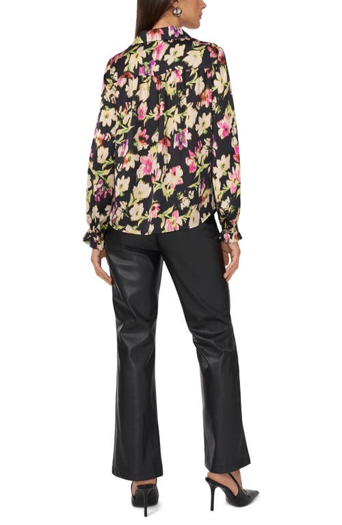 Vince Camuto Ruffle Cuff Satin Button-up Shirt In Black