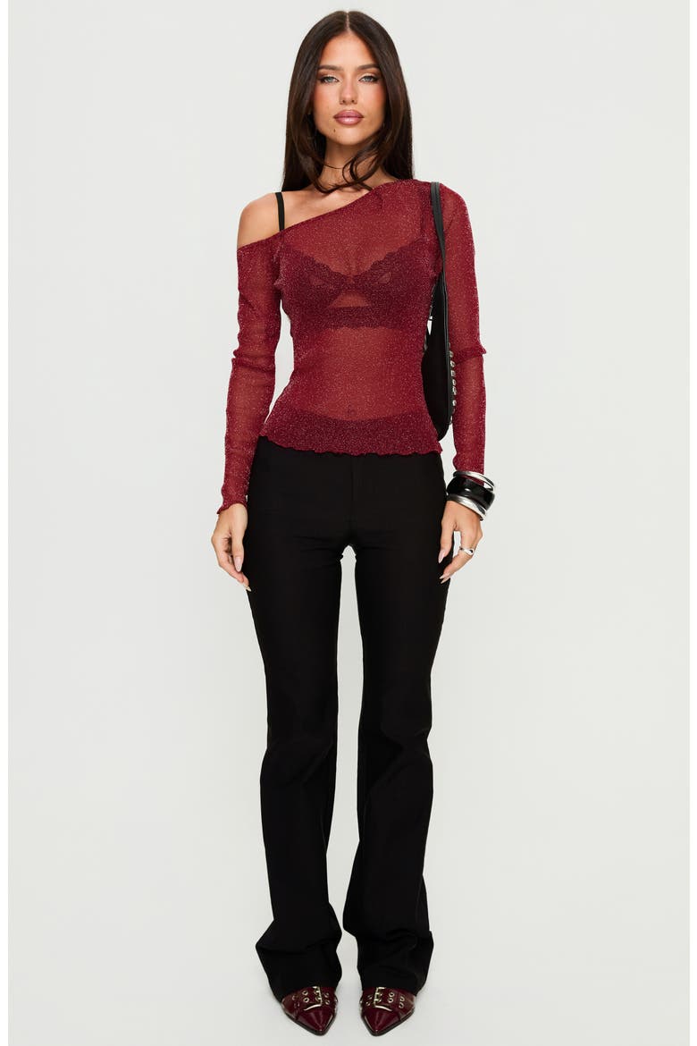 Zondra Sheer One-Shoulder Long Sleeve Top, Alternate, color, RED