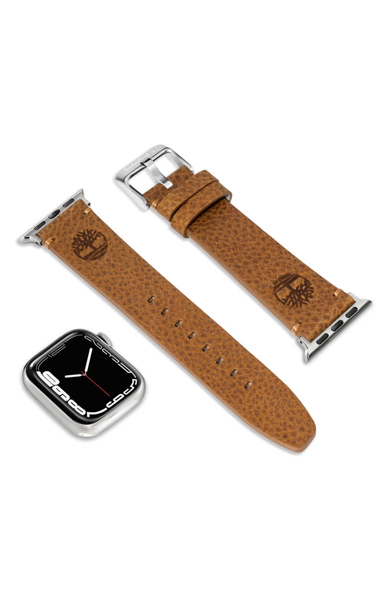 Timberland Leather 22mm Smart Watch Watchband, Alternate, color, Camel