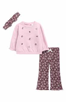 Nicole Miller Floral Fleece Sweatshirt, Ribbed Leggings & Headband Set