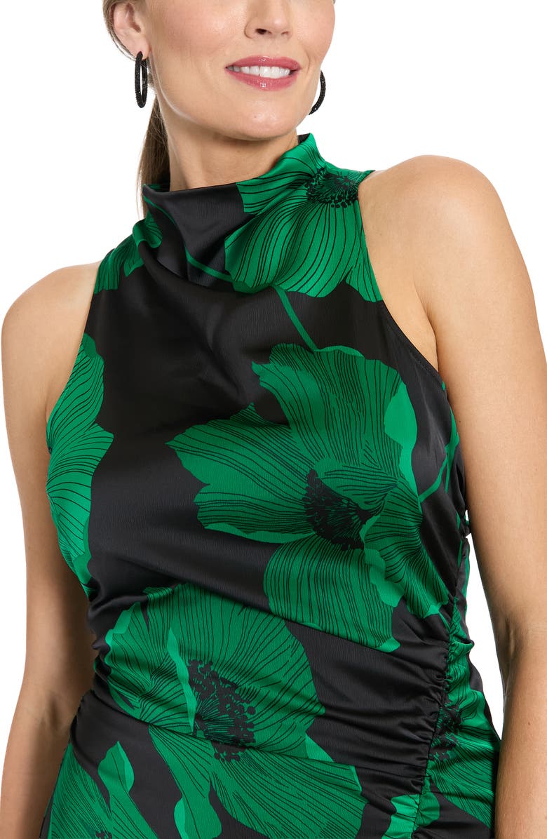 London Times Mock Neck Ruched Asymmetric Dress, Alternate, color, Black/ Ed Green