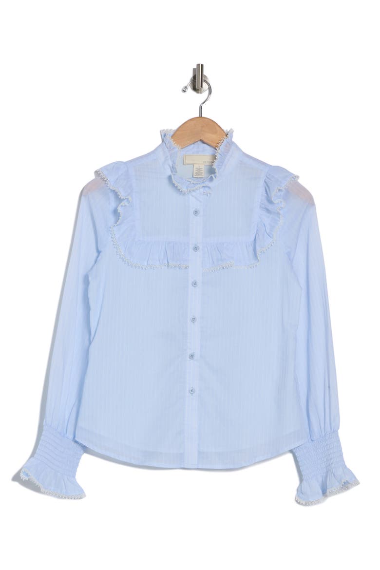 Remi Ruffle Yoke Long Sleeve Button-Up Shirt, Alternate, color, ANCIENT WATER/ WHITE STRIPE