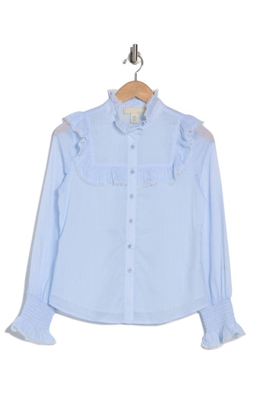 By Design Remi Ruffle Yoke Long Sleeve Button-up Shirt In Blue