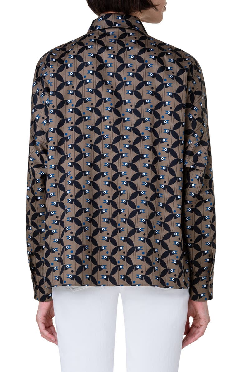 Akris punto Abstract Bird Print Cotton Sateen Button-Up Shirt, Alternate, color,