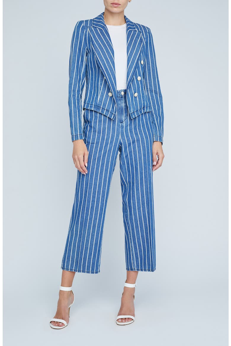 Wayne Stripe Double Breasted Crop Denim Jacket, Alternate, color, DENIM STRIPE