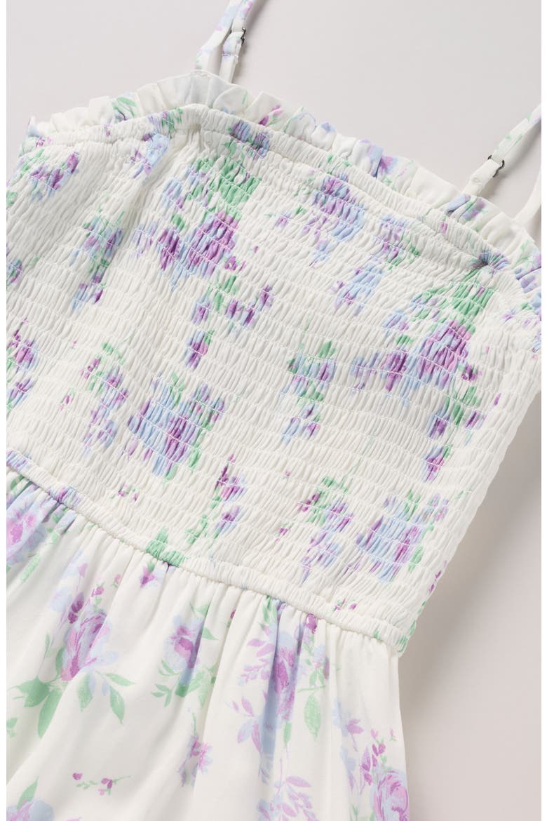 Kids' Floral Smocked Tiered Midi Dress, Alternate, color, IVORY EGRET BLUE BLOOMS