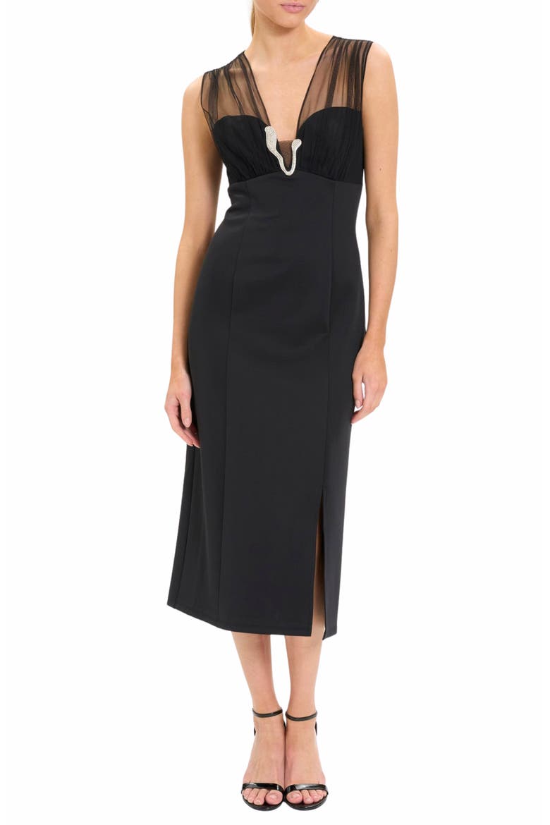 Deep V-Neck Sleeveless Cocktail Dress, Main, color, BLACK