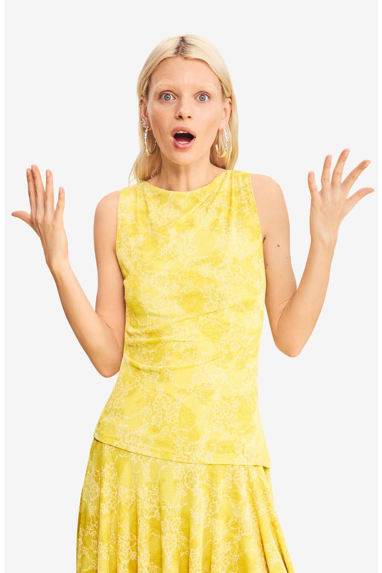 Floral Sleeveless Asymmetric Hem Dress, Alternate, color, YELLOW