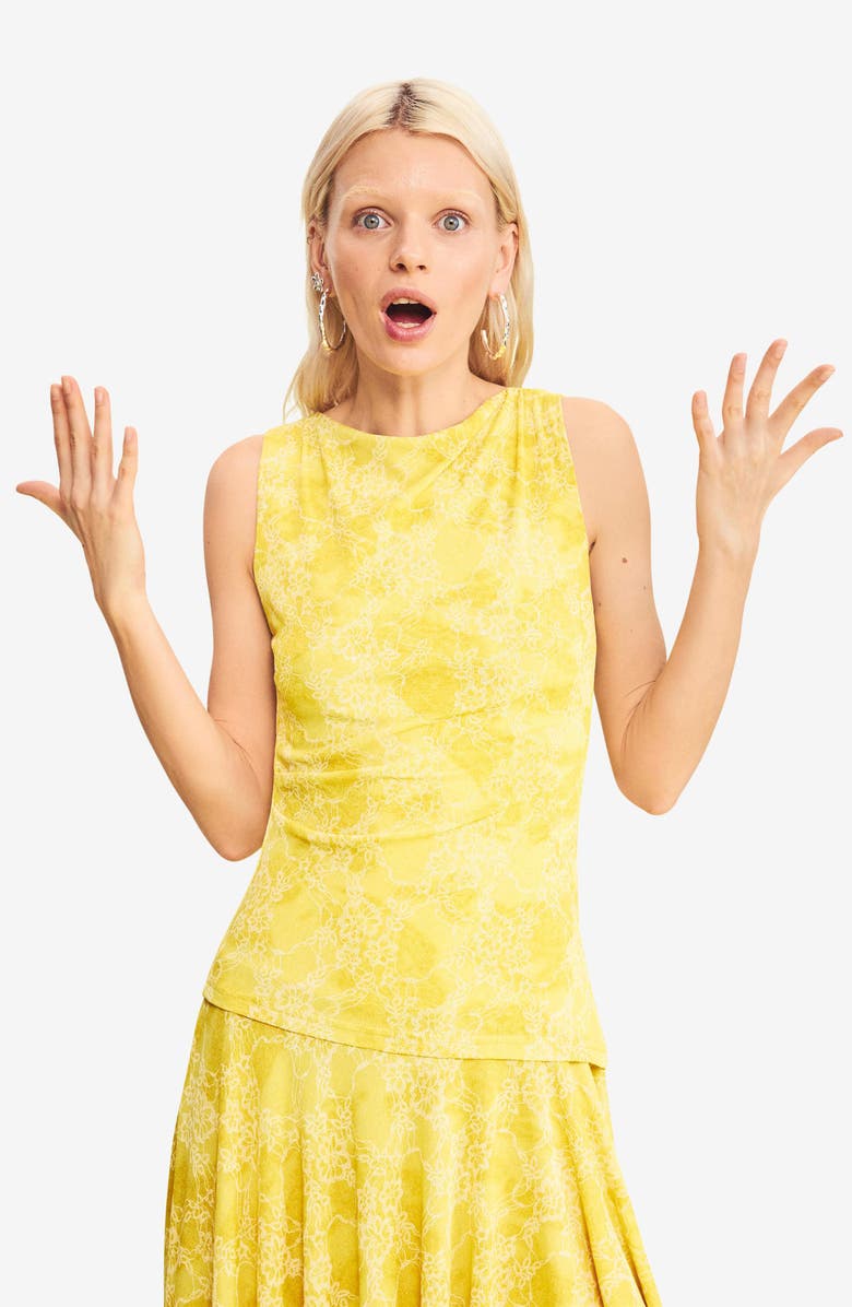 Desigual Floral Sleeveless Asymmetric Hem Dress, Alternate, color, Yellow