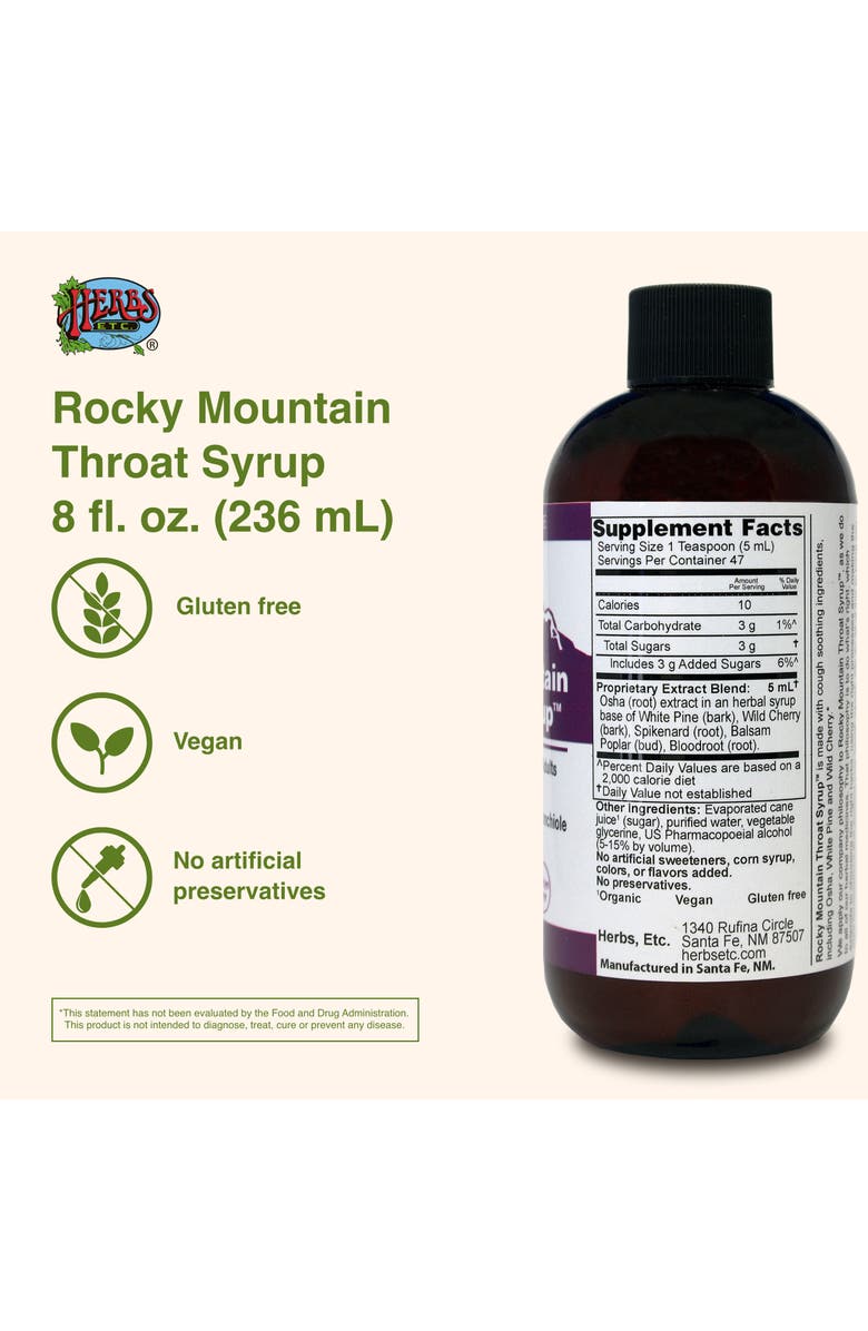 Trace Minerals Herbs Etc. Rocky Mountan Throat Syrup 8 oz, Alternate, color, NO COLOR