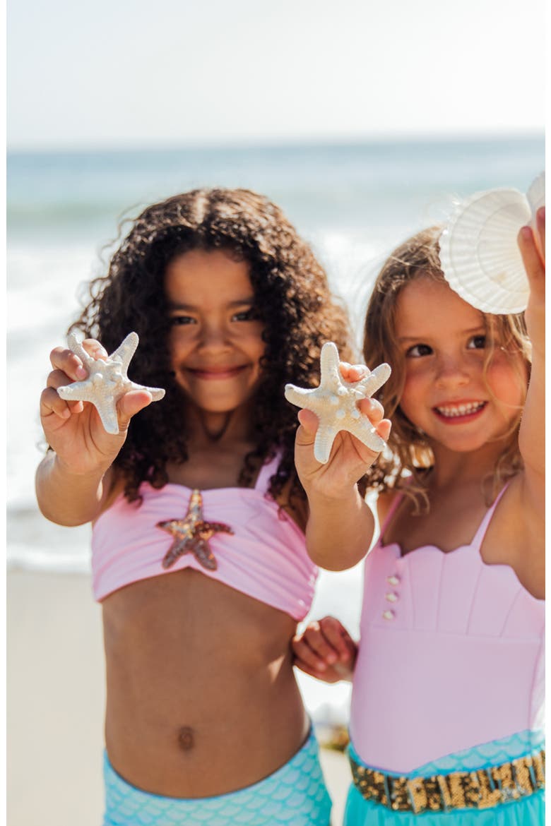 Kids' Sea Star Appliqué UPF 50+ Two-Piece Swimsuit, Alternate, color, POP PINK
