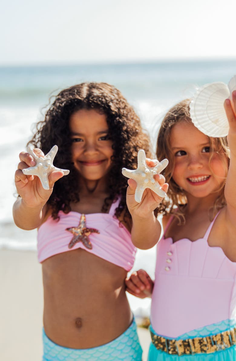 Feather 4 Arrow Kids' Sea Star Appliqué UPF 50+ Two-Piece Swimsuit, Alternate, color, Pop Pink