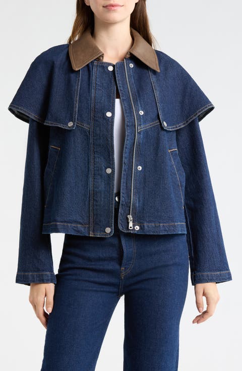 Stretch Denim Cape Jacket