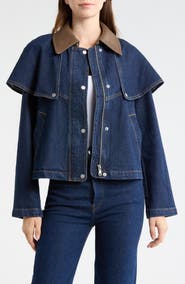 Avec Les Filles Stretch Denim Cape Jacket