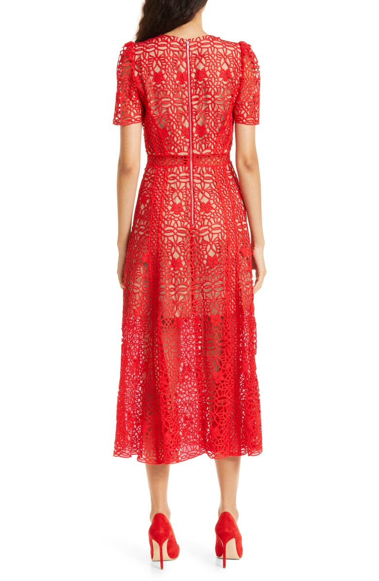 Self-Portrait Guipure Lace Midi Dress, Alternate, color, 