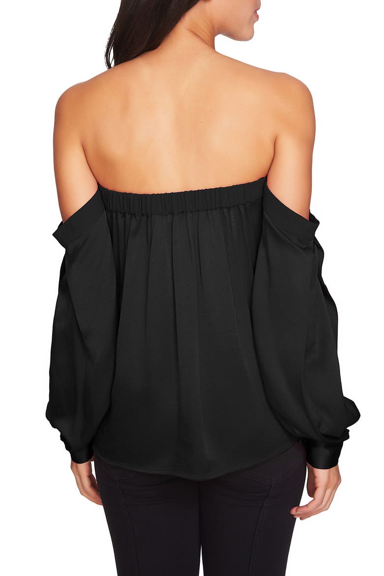 Off the Shoulder Satin Top, Alternate, color, RICH BLACK