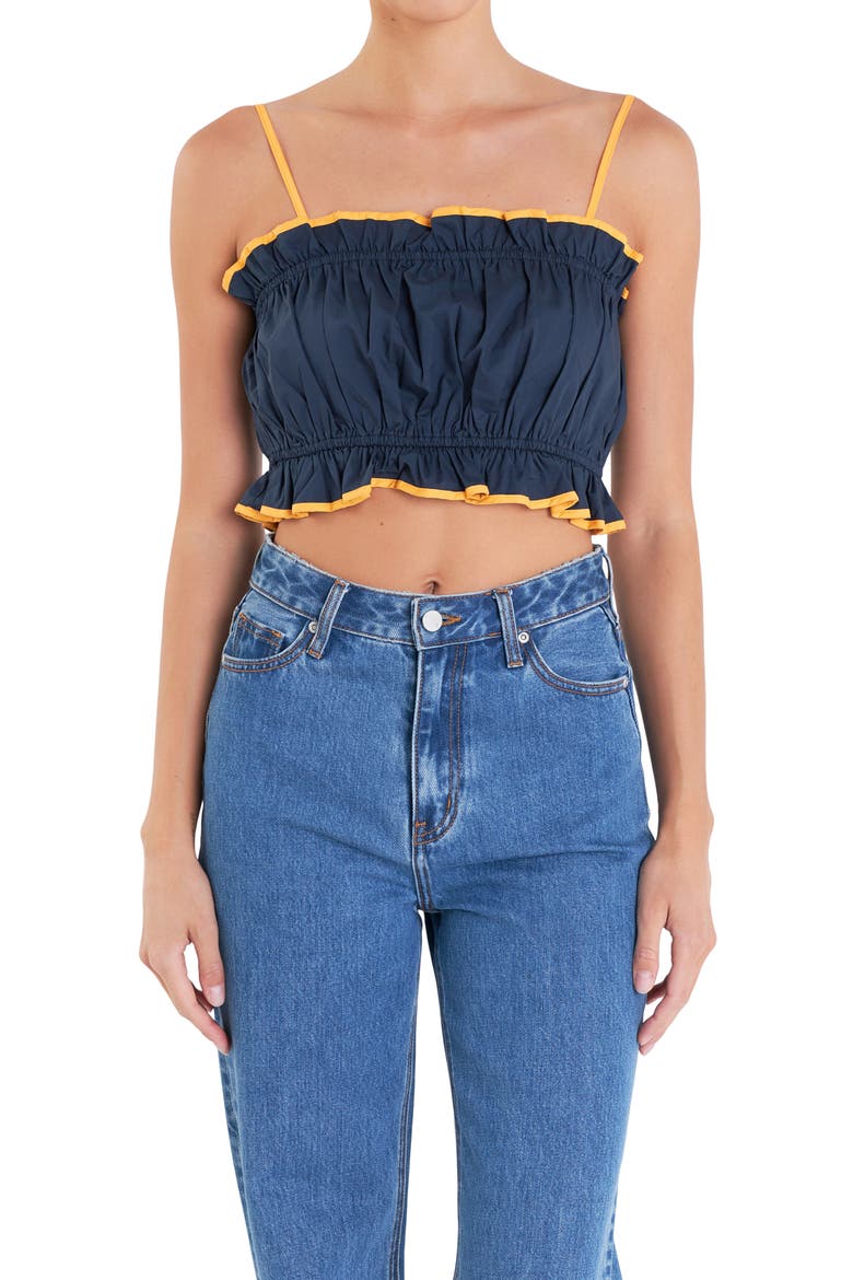 Colorblock Cotton Crop Camisole, Alternate, color, NAVY