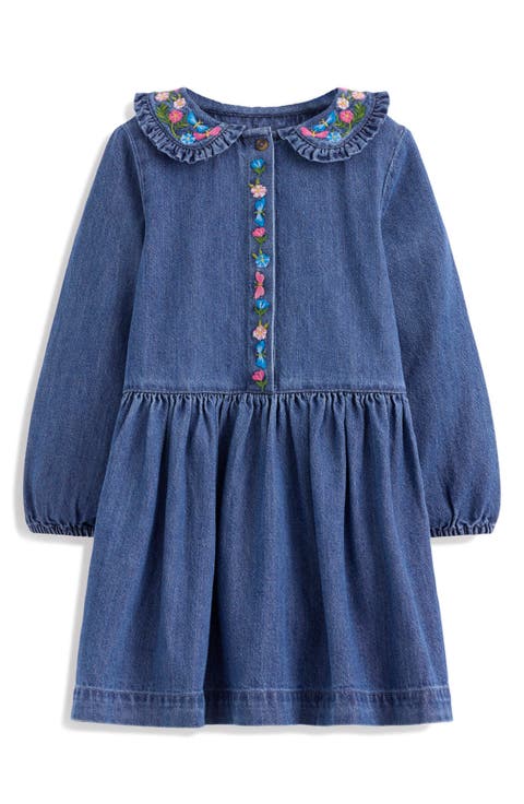 Kids' Embroidered Long Sleeve Denim Dress (Toddler, Little Kid & Big Kid)