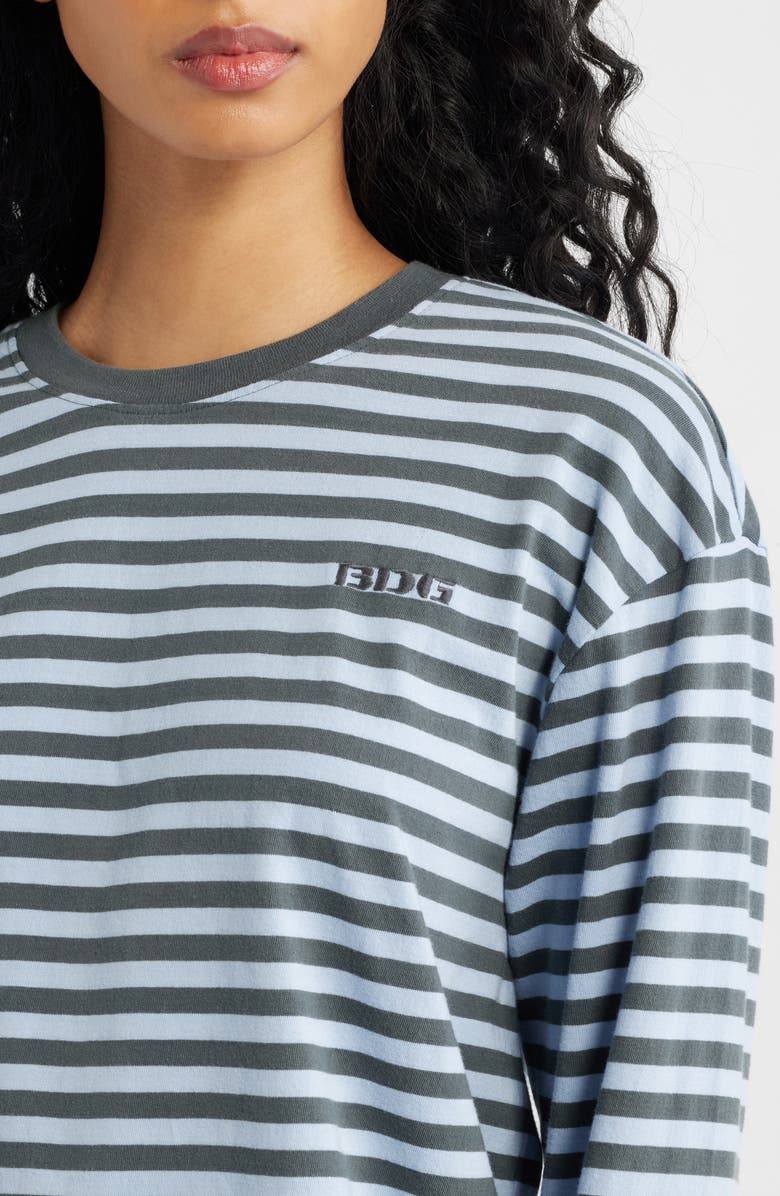 BDG Urban Outfitters Stripe Long Sleeve Boxy Cotton Top, Alternate, color, Blue Stripe