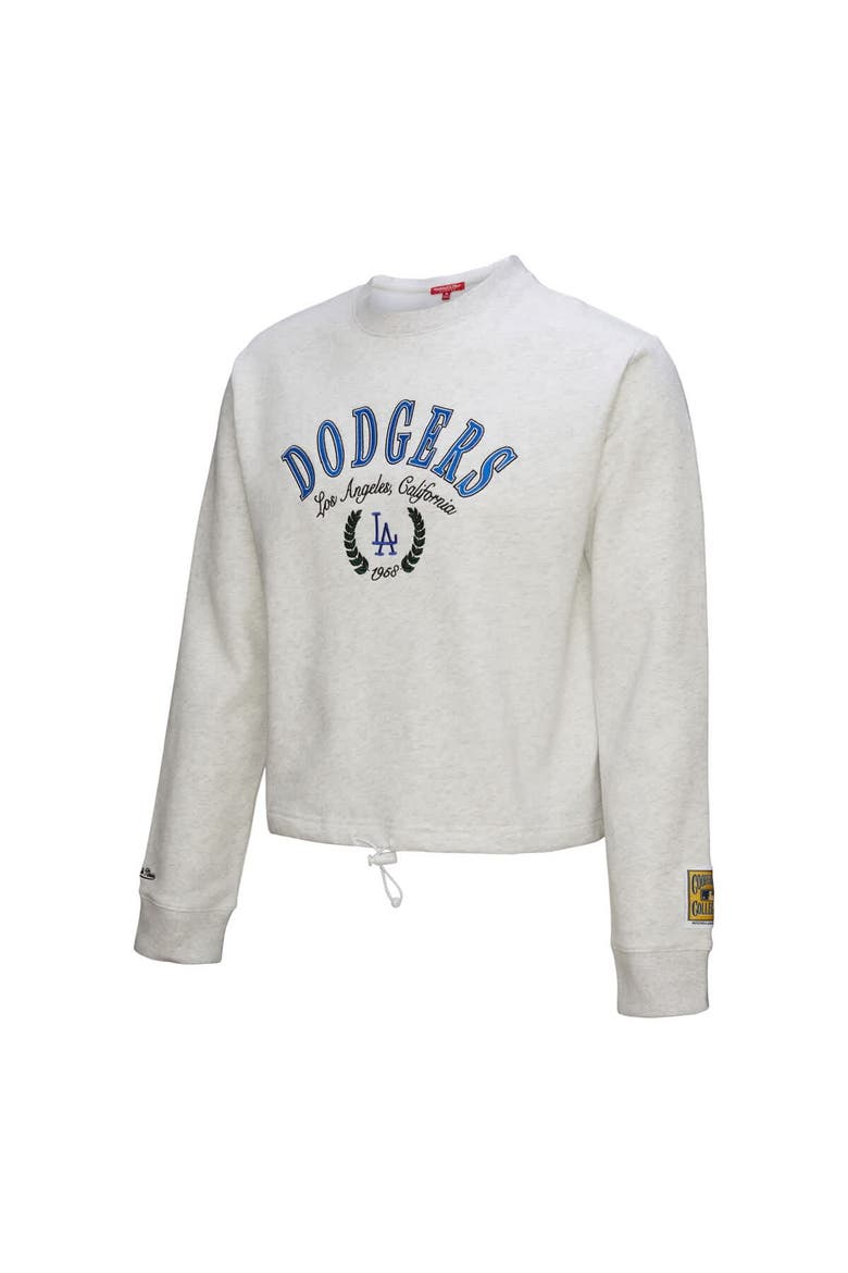 Women's Mitchell & Ness Heather Gray Los Angeles Dodgers Cropped Toggle Pullover Sweatshirt, Alternate, color, Heather Gray