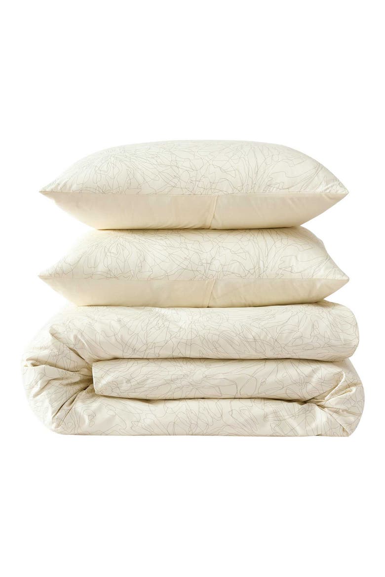 Linear Floral 3-Piece Duvet Cover Set, Main, color, OFF WHITE/ SAND BEIGE