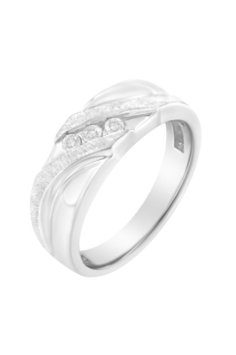 Men's 10K White Gold 1/10 Cttw Diamond Three Stone Diamond Wedding Ring, Alternate, color, White Gold