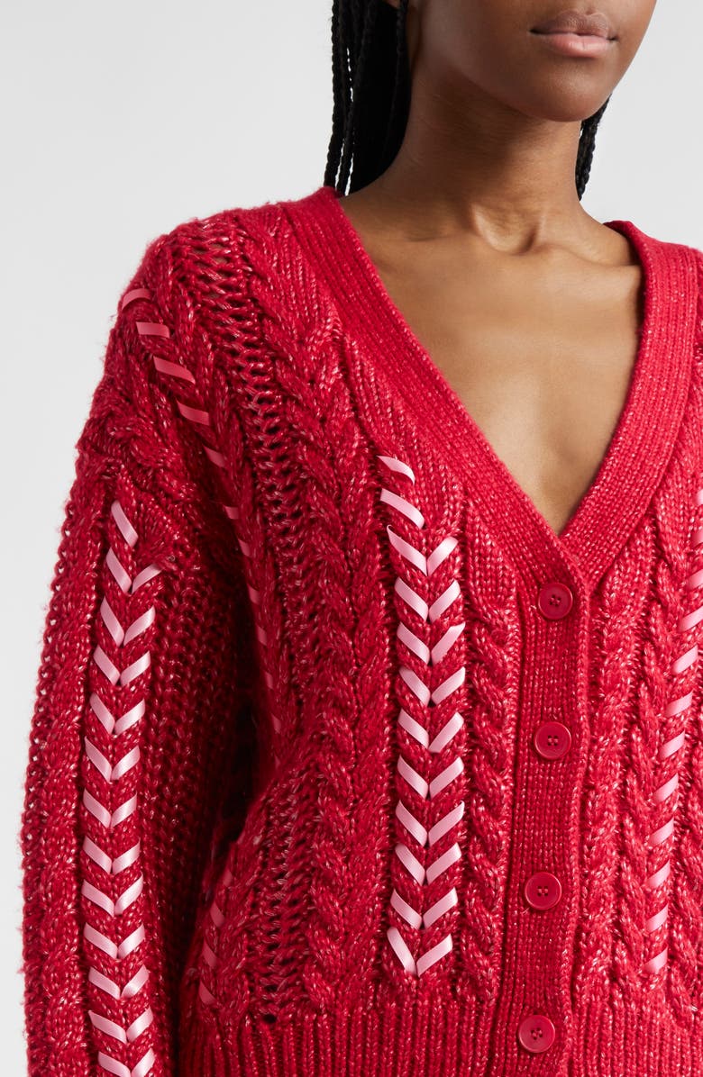 Cinq à Sept Nyla Marled Ribbon Accent Cardigan, Alternate, color,