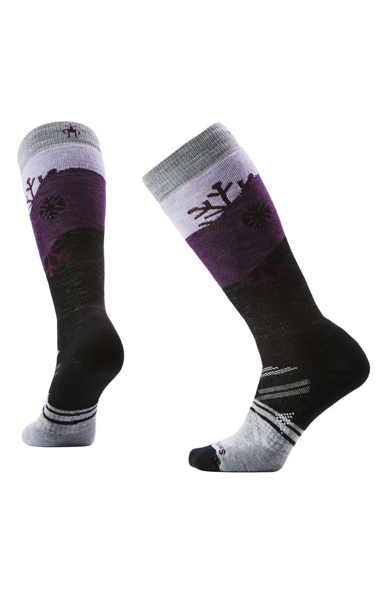 Smartwool Ski Snowpocalypse Pattern Full Cushion Wool Blend Over the Calf Socks, Main, color, Purple Eclipse